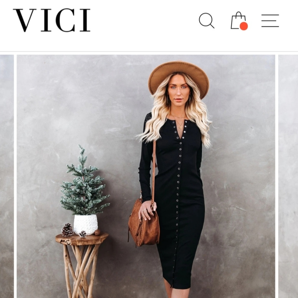 VICI Button Down Ribbed Knit Midi Dress